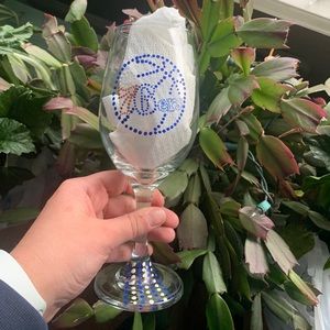 Homemade hand painted 76ers wine glass